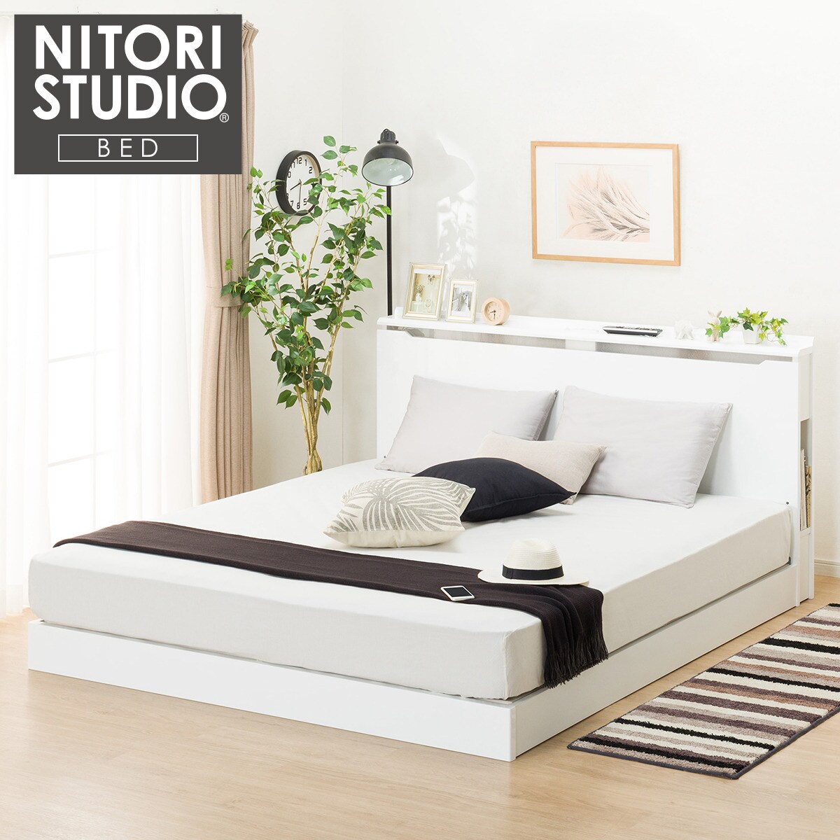 クイーンベッドフレーム(コンソン WH LEG/LOW 床板) 【配送員設置