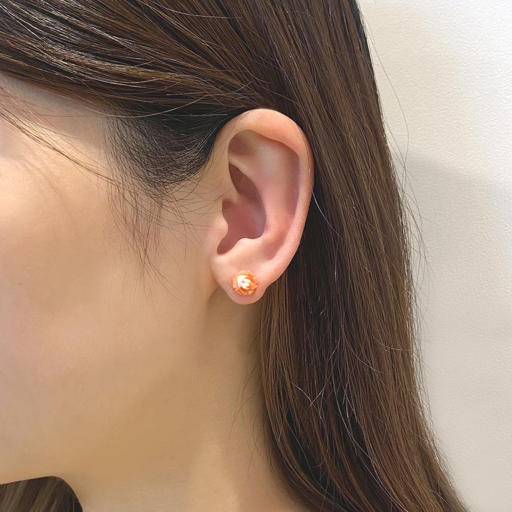 楽天市場】モモイロ珊瑚 イヤリング ピアス サンゴ さんご ローズ 薔薇