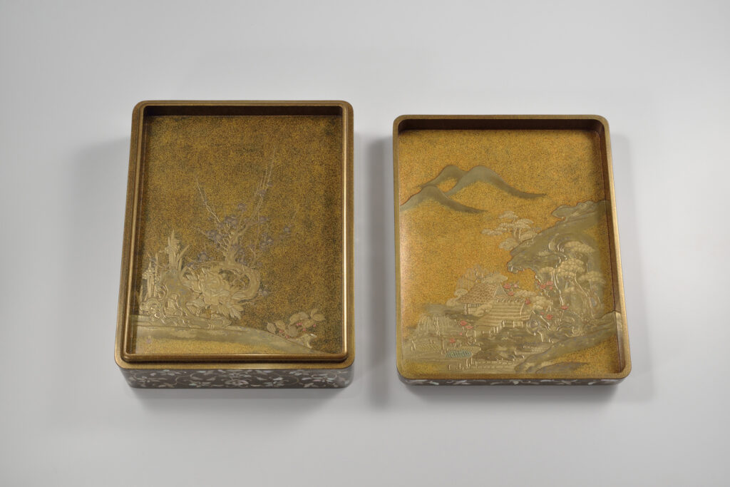 川之邊一朝《梨子地青貝唐草内蒔絵料紙箱・硯箱》 - 国立工芸館