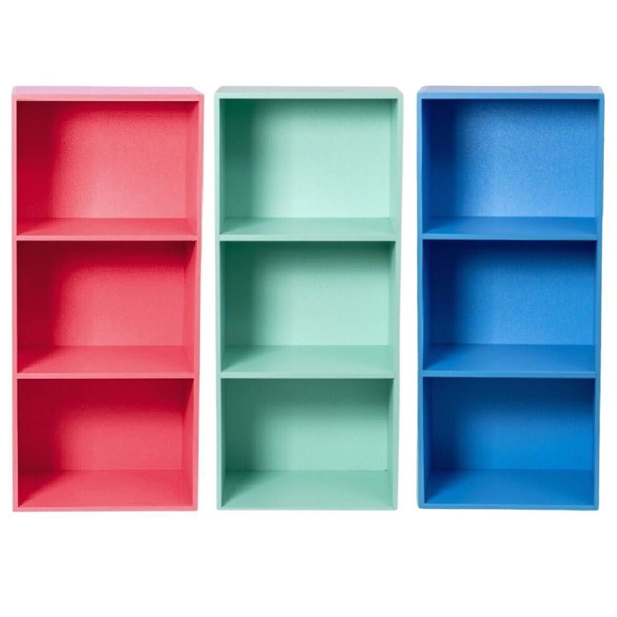 新品】カラーボックス3段 3個セット（レッド/ミントグリーン/ブルー
