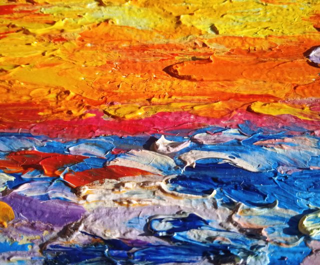 送料無料】ロシア 抽象的な油絵明るい絵画海の気分オイル テクスチャ