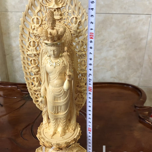最高級 木彫り 仏像 十一面観音菩薩立像 彫刻 一刀彫 天然木檜材 彫刻