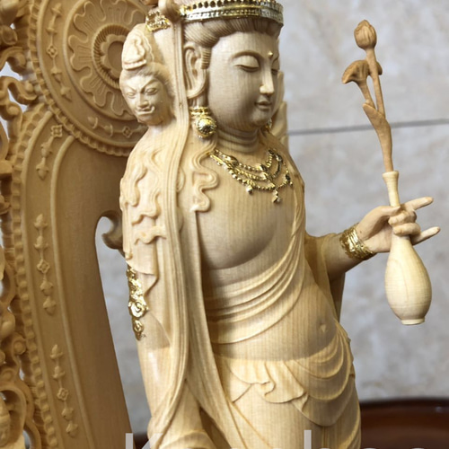 最高級 木彫り 仏像 十一面観音菩薩立像 彫刻 一刀彫 天然木檜材 彫刻