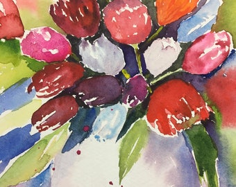 花の水彩画、花の芸術、花瓶の花の絵画 - Etsy 日本