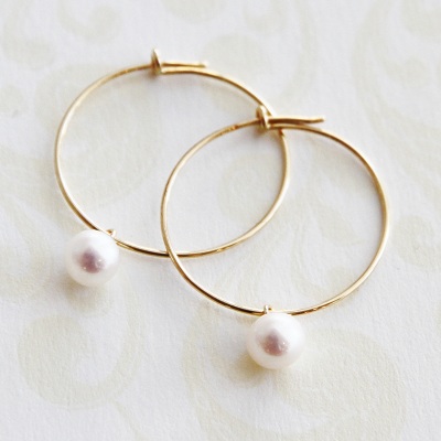 18金ゴールド-華奢シンプルピアス「淡水パール真珠ピアスチャーム」6mm