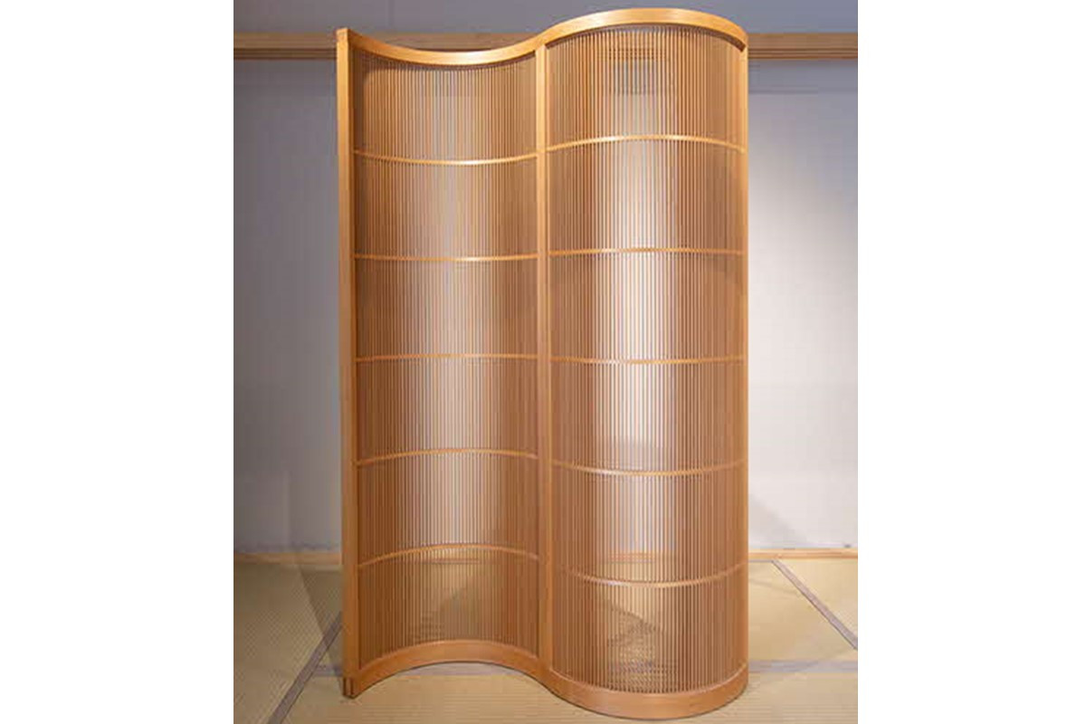 組子細工 衝立 「波」 2連 （ヒノキ）組子細工 組子 パーティション