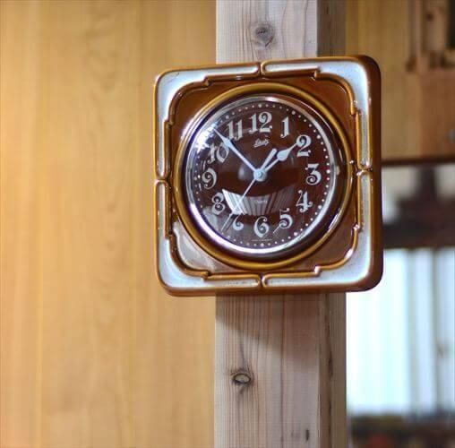 ドイツ製 Schatz きれいなバイカラーブラウン陶器の壁時計 壁掛け