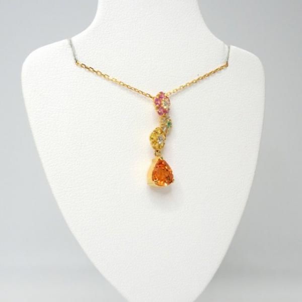 スペサルティンガーネット カラーサファイア ダイヤモンドネックレス