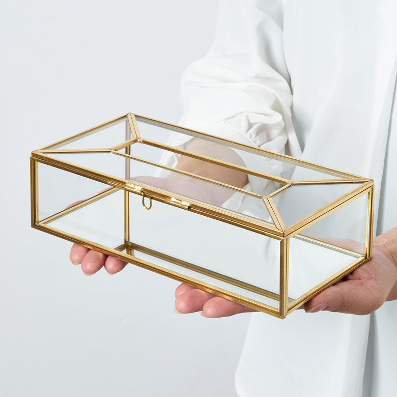 ティッシュケース ティッシュボックス ガラス 真鍮 ふた付き 蓋付き 約