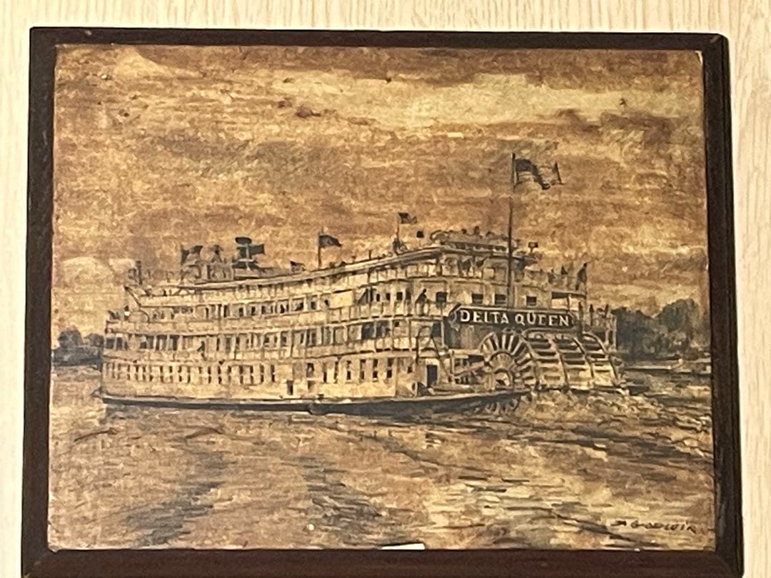 DELTA QUEEN 木版画 約19cm x 24cm Delta Queen (Packet/Excursion boat, 1926- ) - UWDC - UW-Madison