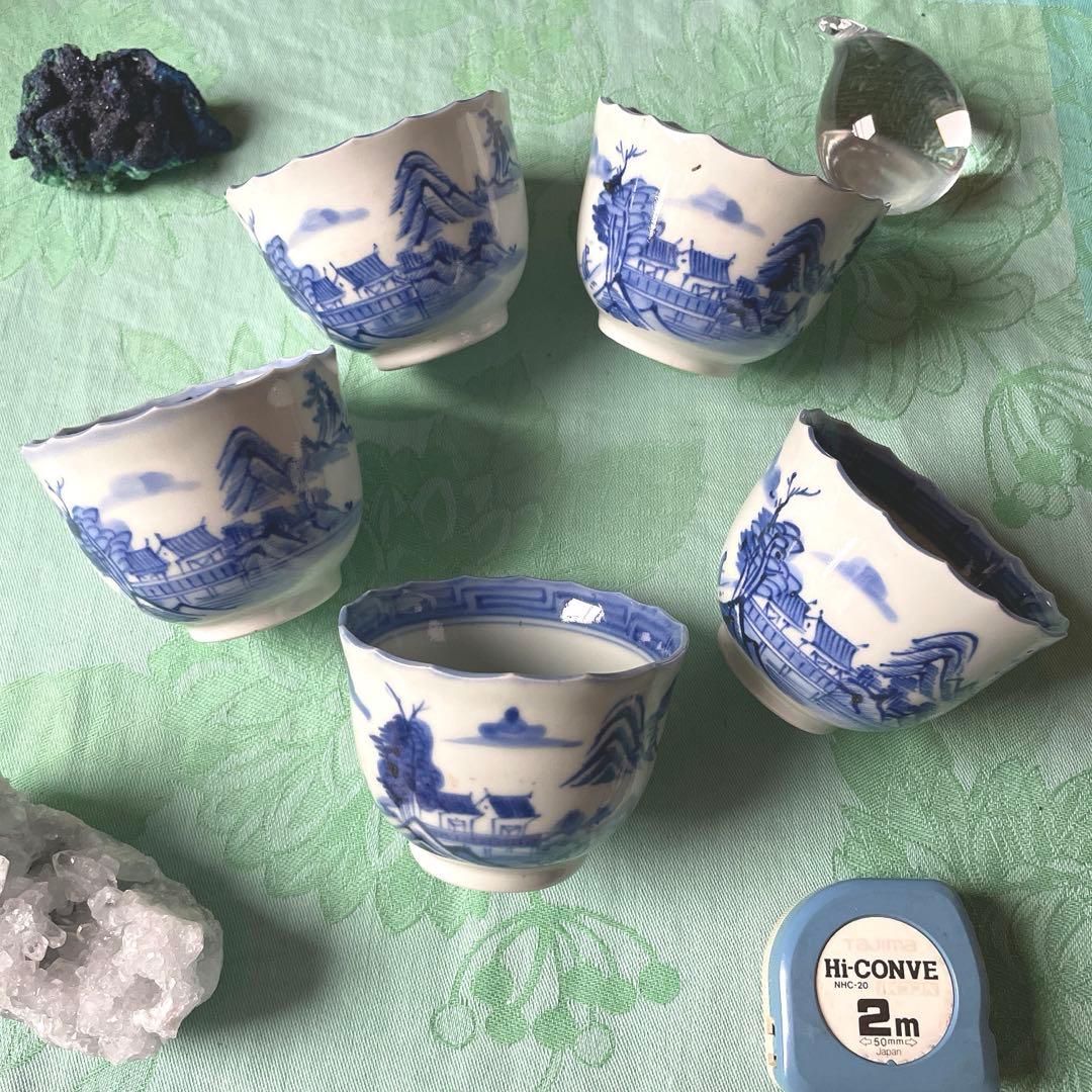 江戸期　古伊万里　染付　山水図　湯呑み茶碗　5客 古伊万里 松竹梅文蓋付茶碗(江戸中期頃) – 逢季荘