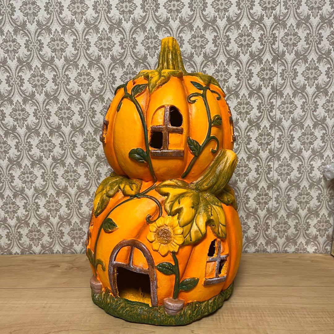ハロウィン　パンプキン　ガーデン用　2段カボチャ　オブジェ　置物　陶器 DENKO HOME（電光ホーム） ハロウィン 飾り カボチャ 置物 かぼちゃ
