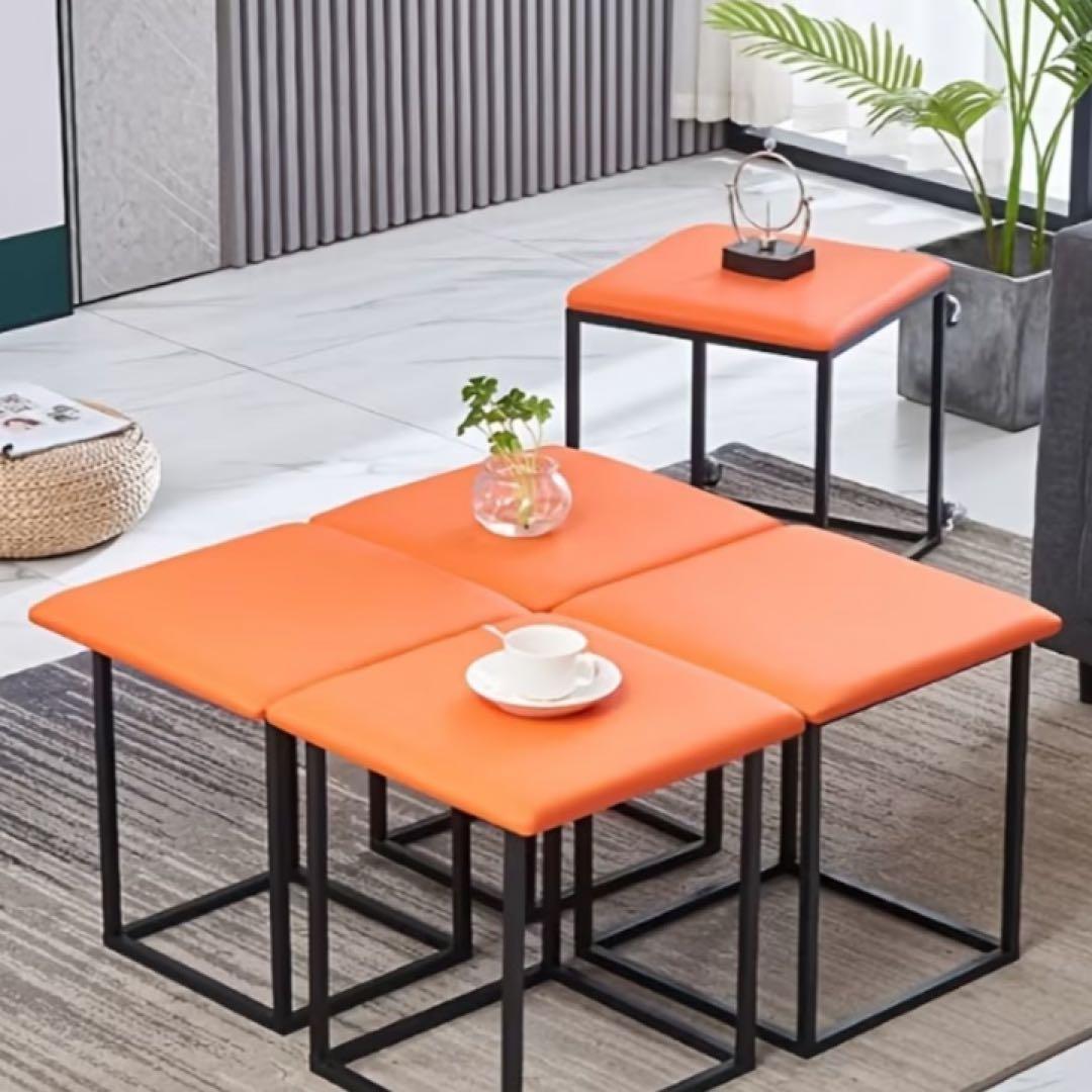 八6628【新品未使用】 5in1 スツールチェア　オレンジ Amazon｜スツール 5in1 省スペース オットマン 低反発 記憶フォーム