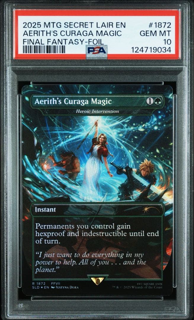 PSA10 Foil ボーダーレス エアリスの魔法「ケアルガ」 英雄的介入 FF 1872)□ボーダーレス□《エアリスの魔法「ケアルガ」/Aerith's Curaga