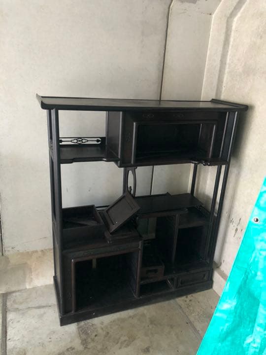 黒檀棚  処分価格‼️値下げ‼️ 飾り棚:黒檀 8枚戸 筆返し 4尺棚 (これから仕上げ品) no.8638 / 唐木