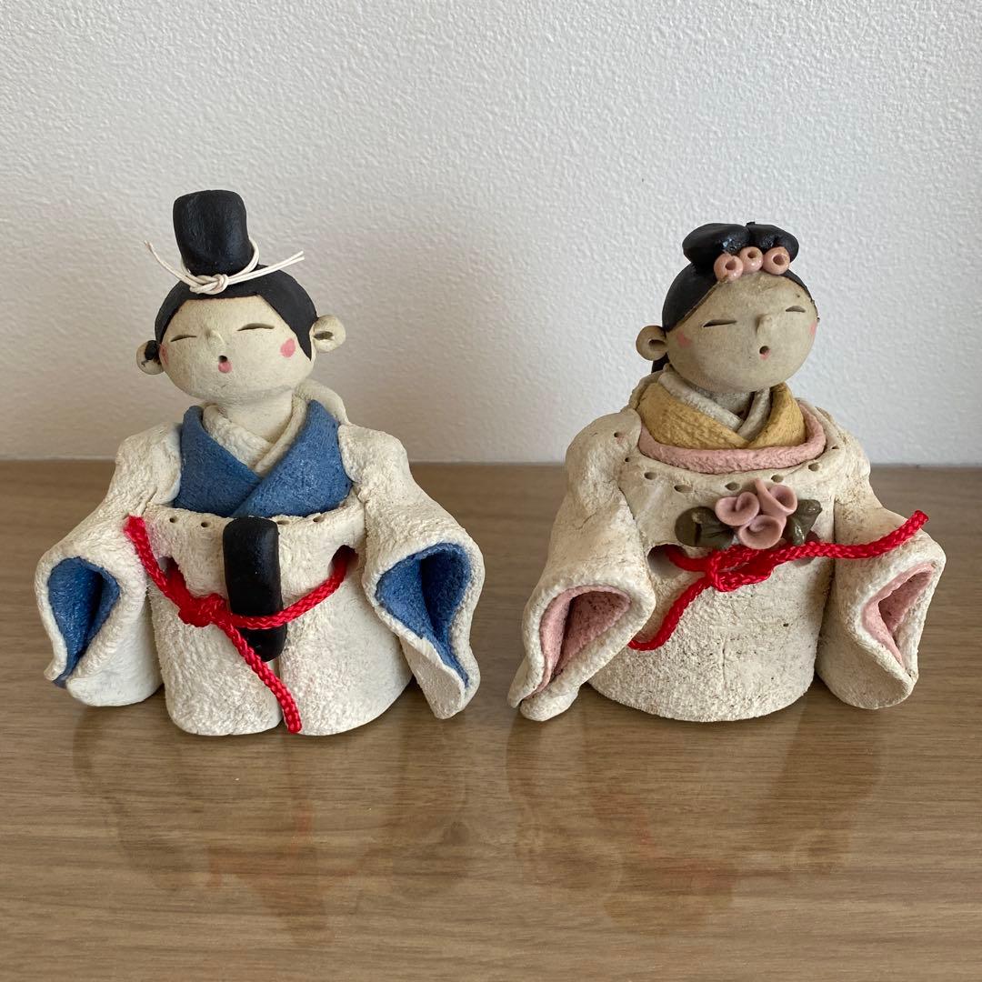 【美品】陶器 ひな人形 和風 雛人形 コンパクト 陶器 小さい 可愛い ひな人形/ 染錦華小紋飾り雛(三