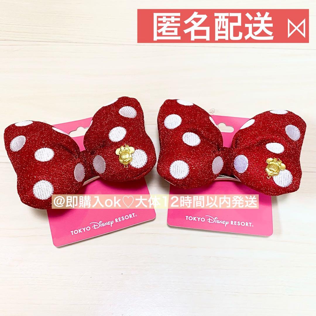 【大】ミニー 水玉 リボン ヘアゴム 2個セット ディズニー ファンタジー ヘアポニー 2P 水玉 ドット リボン 子供用 ヘアゴム 2個 2個セット