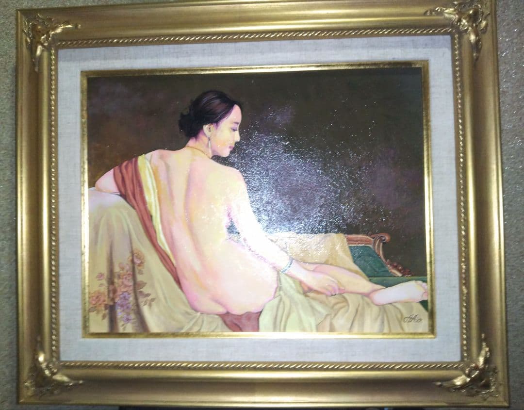 森本草介、絵画、美人画、油彩６号、裸婦、憩いの時、新品額縁、肉筆、高塚省吾。 森本草介、絵画、美人画、油彩4号、裸婦、高級額縁、肉筆画、高塚省吾